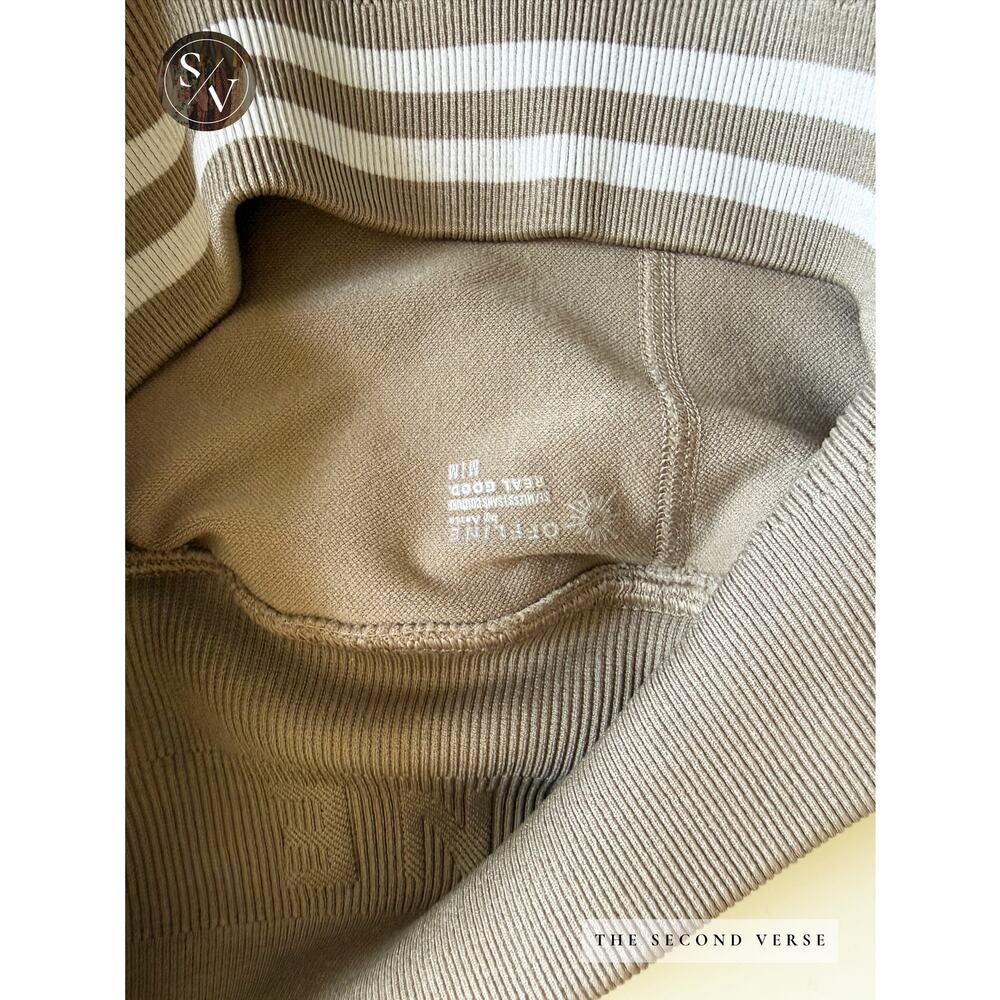 Offline By Aerie Pleated Bow Pleated Wide Waistband Skirt Tan White Size Medium - Picture 11 of 11